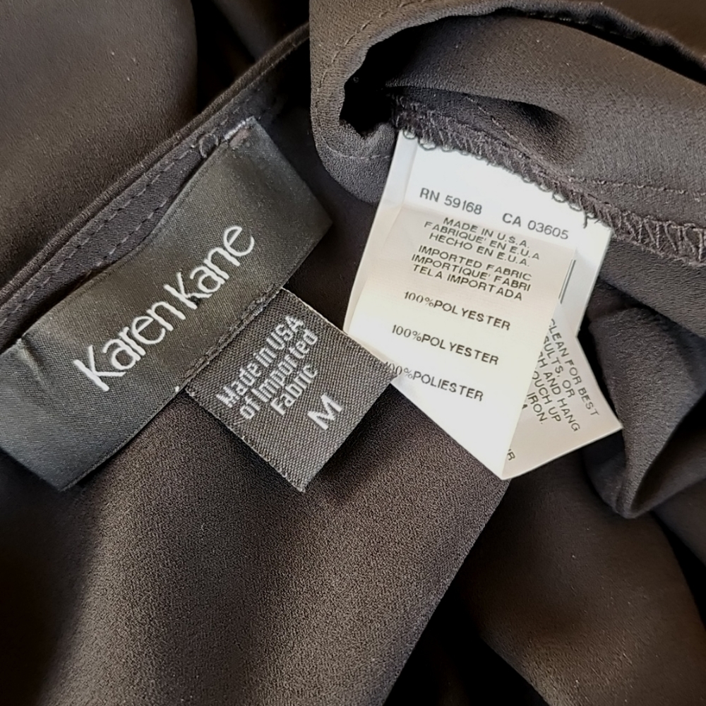 KAREN KANE Black Chiffon Blouse M Crossover Hem Ruffle Bell Sleeve Top - Picture 14 of 16